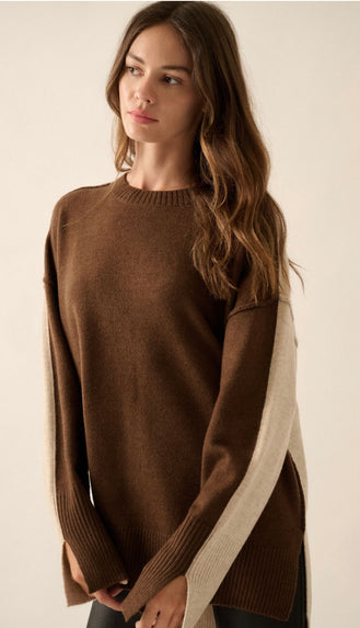 Half And Half Sweater- Chocolate/Oatmeal