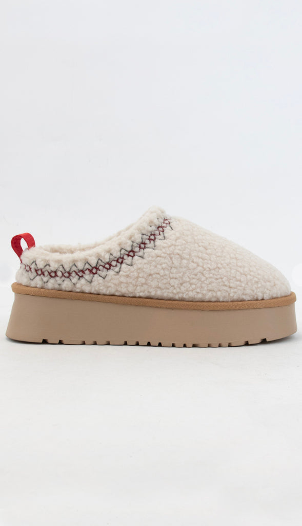 Platform Sherpa Ugg Style Slippers- Off White