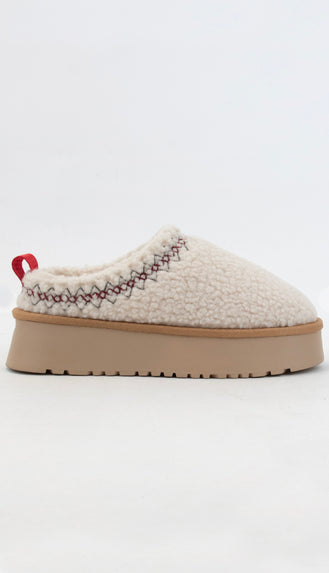 Platform Sherpa Ugg Style Slippers- Off White