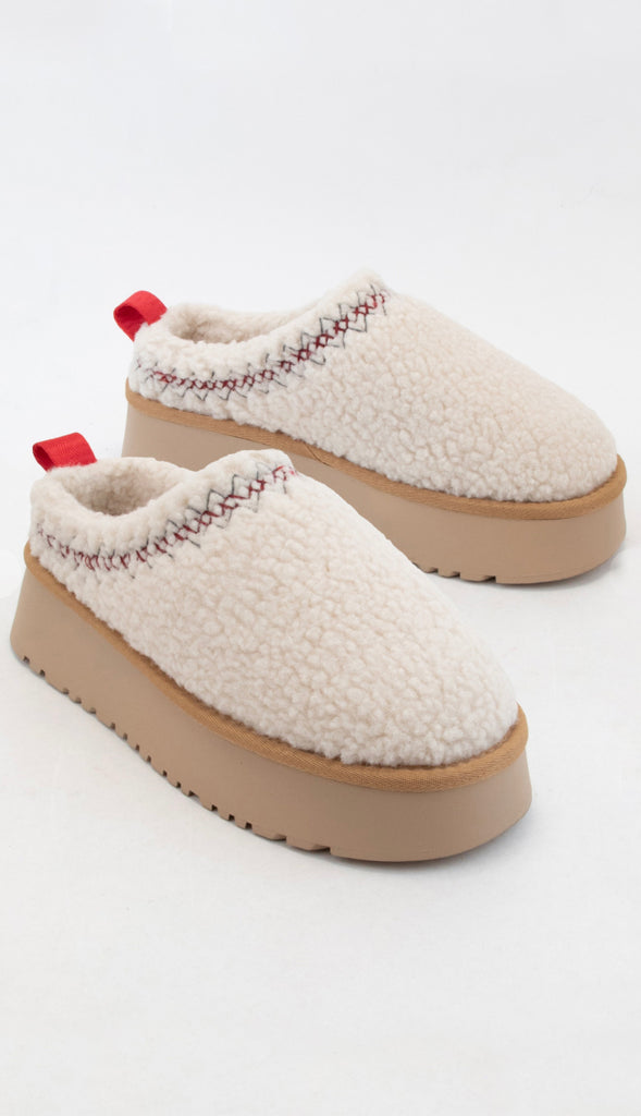 Platform Sherpa Ugg Style Slippers- Off White