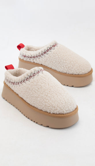 Platform Sherpa Ugg Style Slippers- Off White