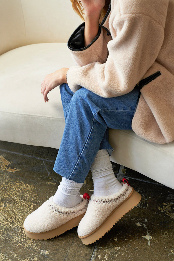Platform Sherpa Ugg Style Slippers- Off White