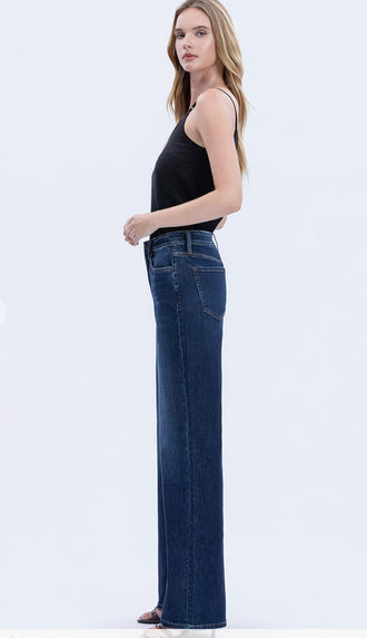 Vervet Super High Rise Full Length Wide Jeans- Dark Wash