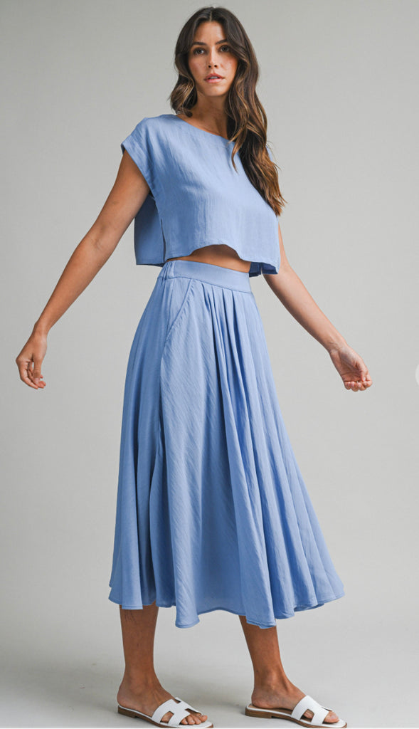 Dorit Crop Top And Midi Skirt Set- French Blue