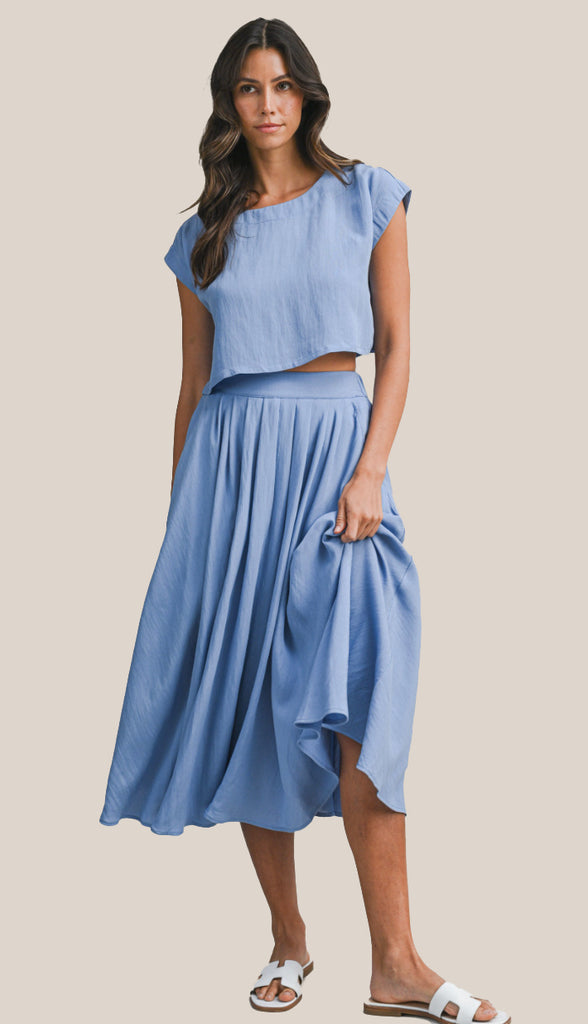 Dorit Crop Top And Midi Skirt Set- French Blue