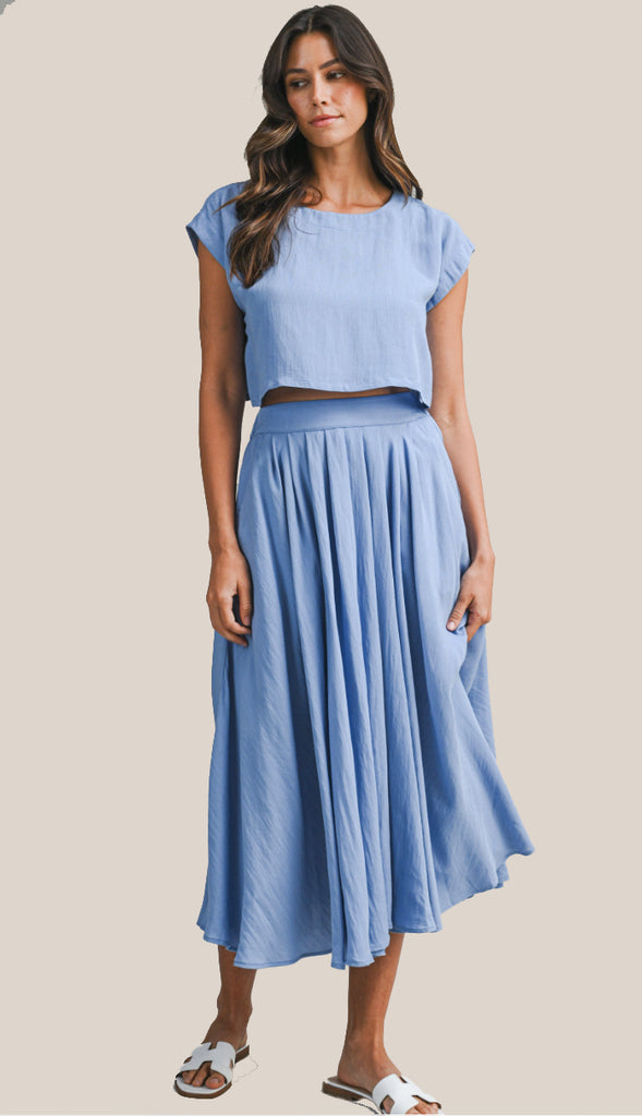 Dorit Crop Top And Midi Skirt Set- French Blue