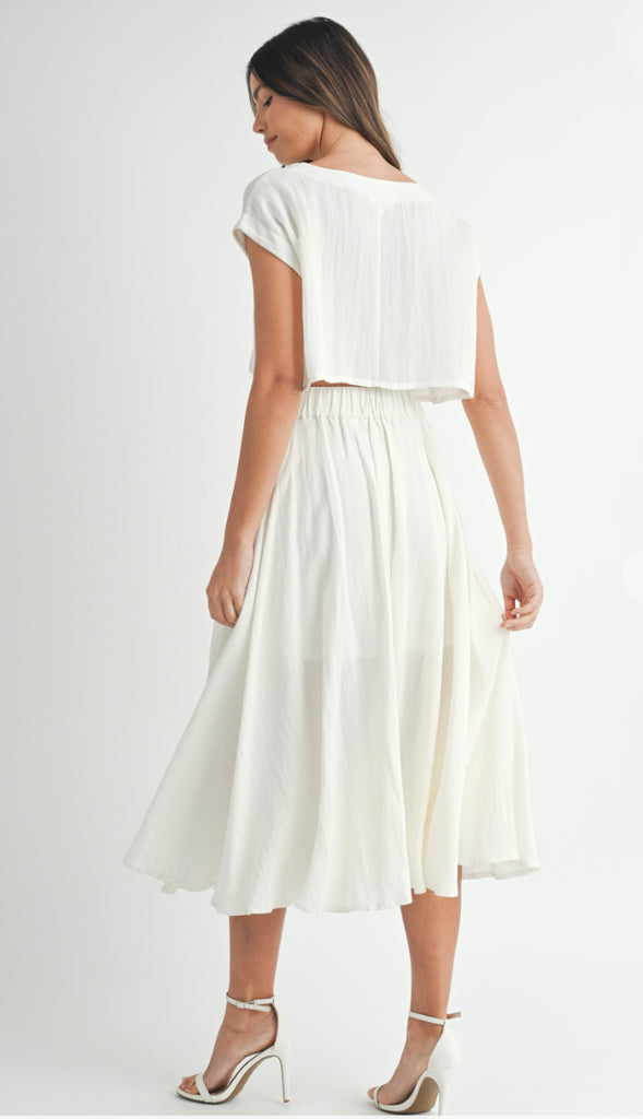 Dorit Crop Top And Midi Skirt Set- Cream