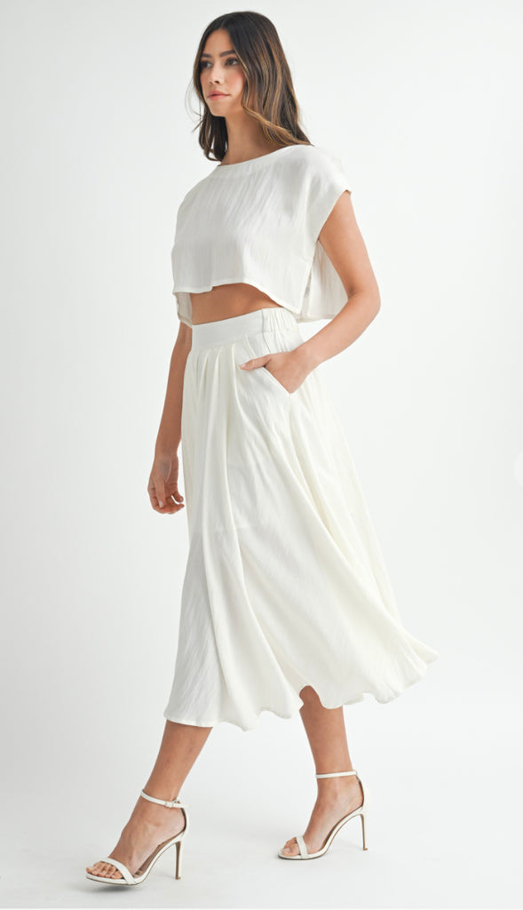 Dorit Crop Top And Midi Skirt Set- Cream