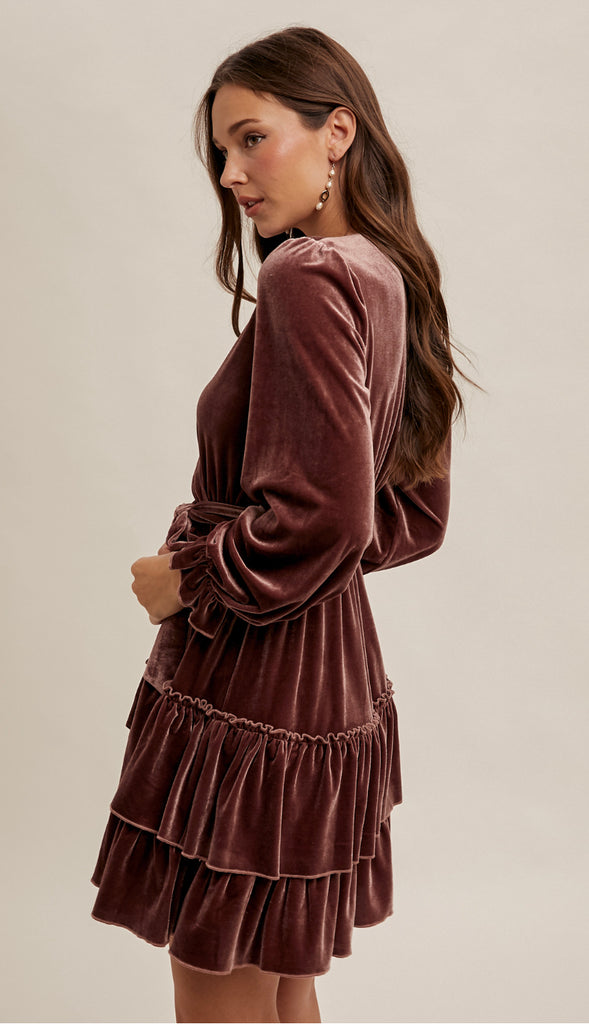 Romance Me Right Velvet Dress- Mauve