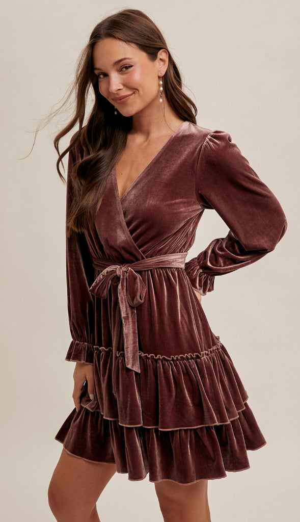 Romance Me Right Velvet Dress- Mauve