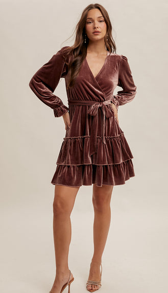 Romance Me Right Velvet Dress- Mauve