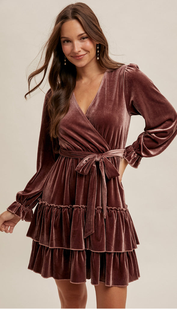 Romance Me Right Velvet Dress- Mauve