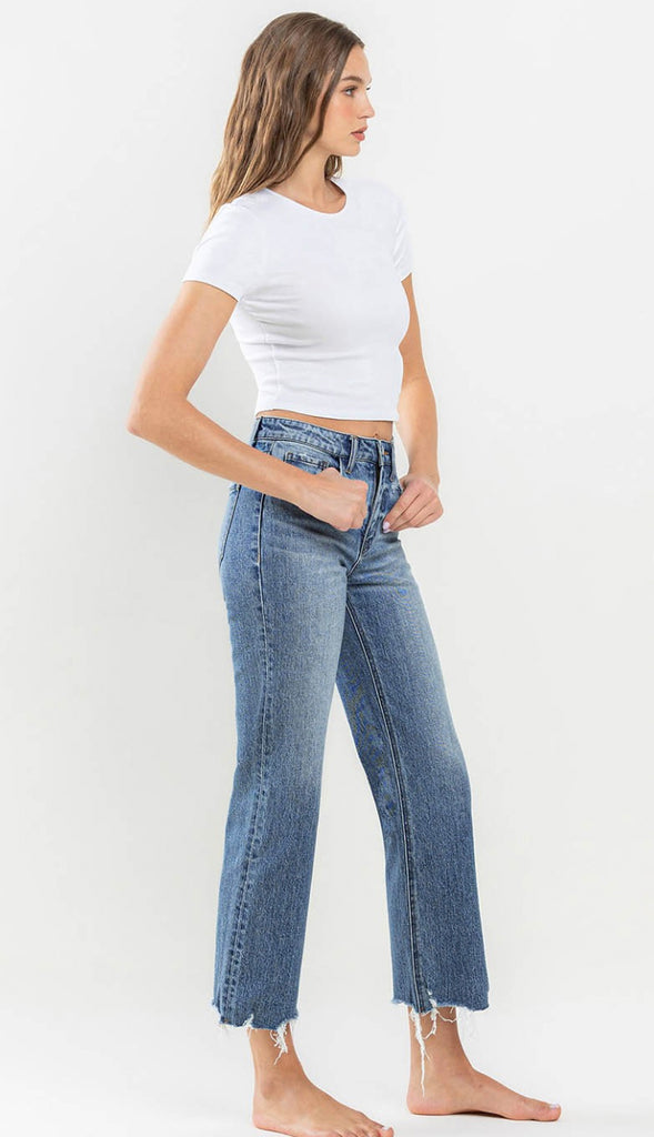 Vervet Victorious High Rise Crop Wide Leg Denim- Med Wash
