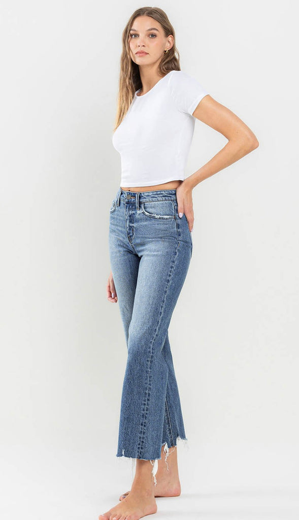 Vervet Victorious High Rise Crop Wide Leg Denim- Med Wash