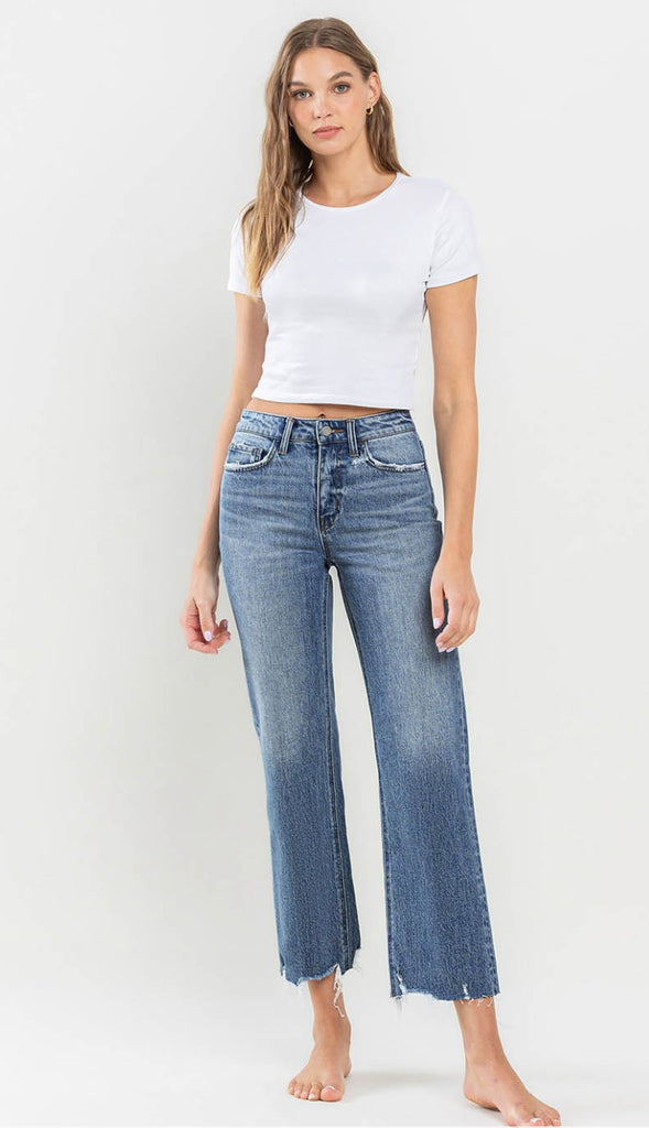 Vervet Victorious High Rise Crop Wide Leg Denim- Med Wash