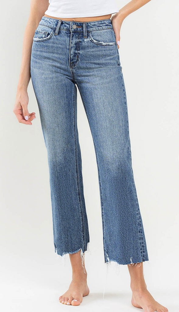 Vervet Victorious High Rise Crop Wide Leg Denim- Med Wash