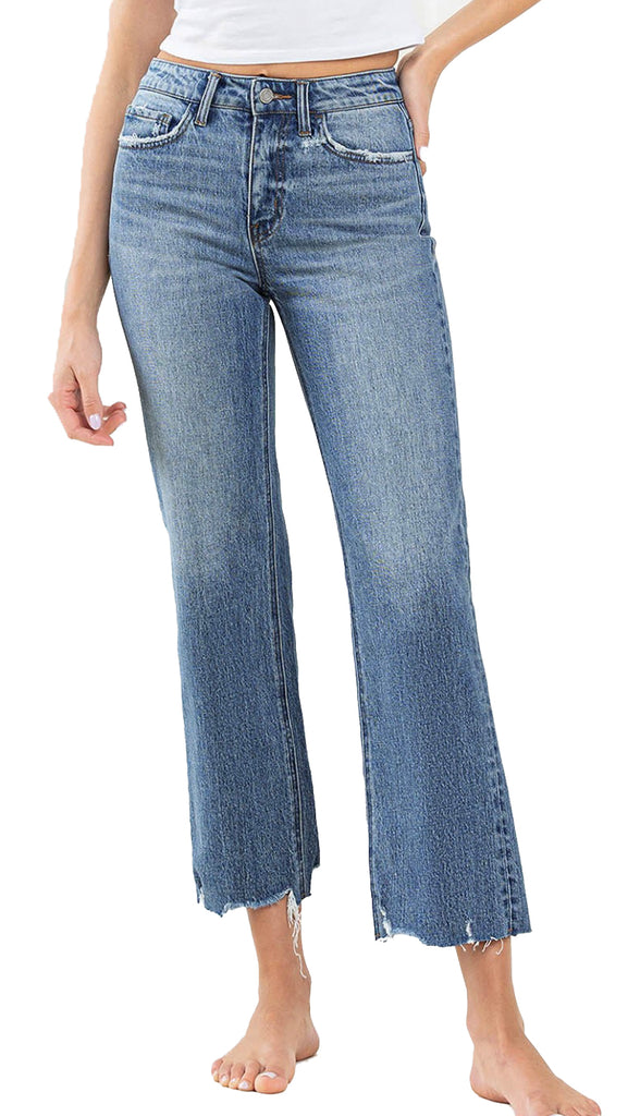 Vervet Victorious High Rise Crop Wide Leg Denim- Med Wash