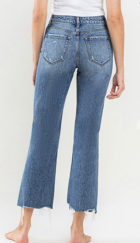 Vervet Victorious High Rise Crop Wide Leg Denim- Med Wash