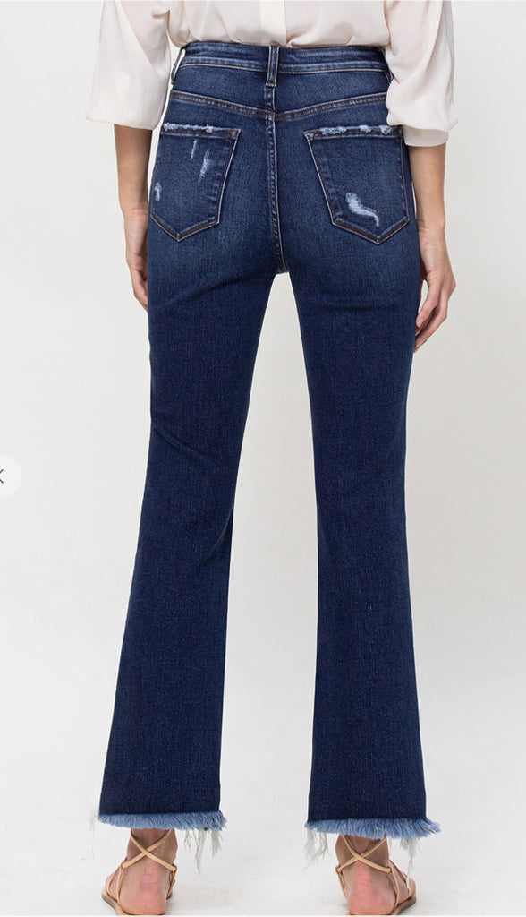 Vervet Chemical High Rise Uneven Frayed Hem- Dark Wash