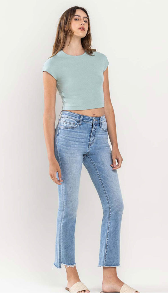 Vervet Striving High Rise Crop Flare- Lt Wash