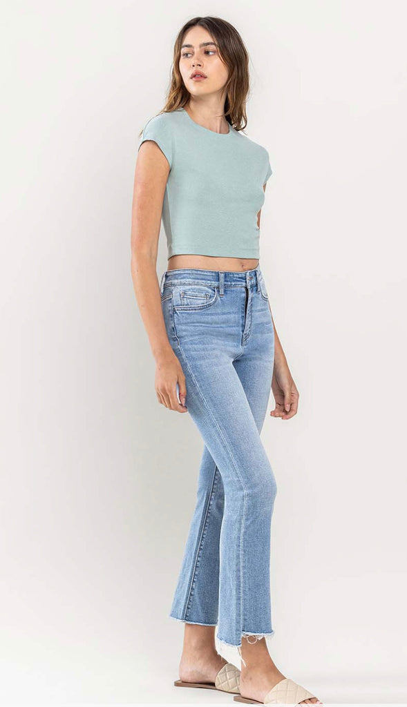 Vervet Striving High Rise Crop Flare- Lt Wash