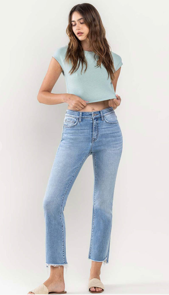 Vervet Striving High Rise Crop Flare- Lt Wash