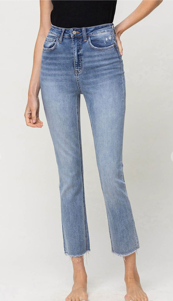 Vervet Swish High Rise Straight Denim- Med Wash