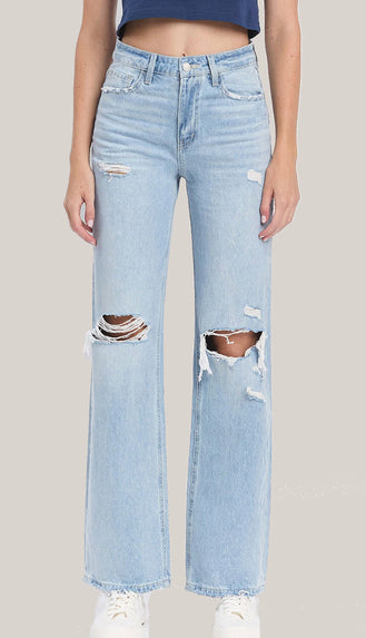 Vervet Leslie 90's Vintage Super High Rise Flare Jeans (Western)- Light Wash