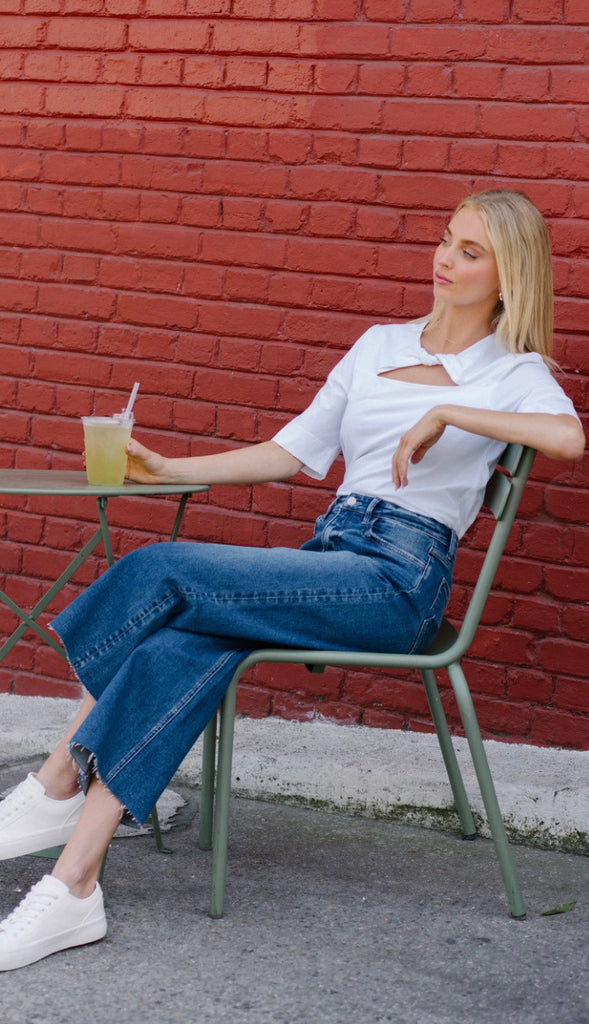 Vervet Upgraded High Rise Crop Wide Leg- Med Wash