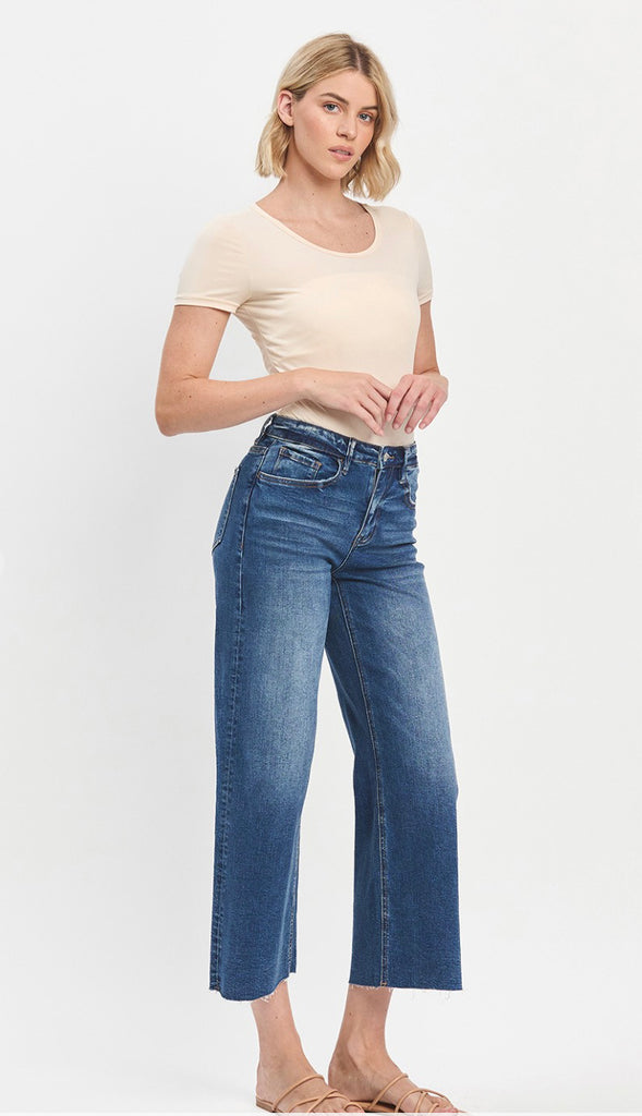Vervet Upgraded High Rise Crop Wide Leg- Med Wash