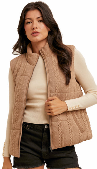 Crisp Air Knit Zip Up Vest- Mocha