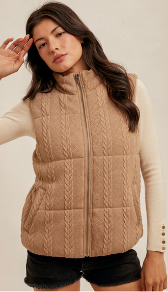 Crisp Air Knit Zip Up Vest- Mocha