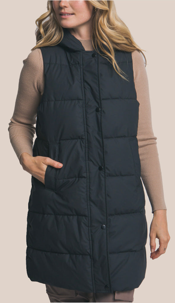 Bringing Warmth Hooded Long Quilted Puffer Vest- Olive