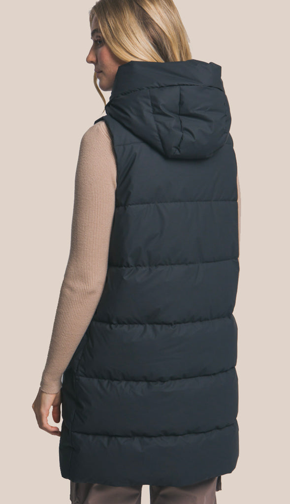 Bringing Warmth Hooded Long Quilted Puffer Vest- Black