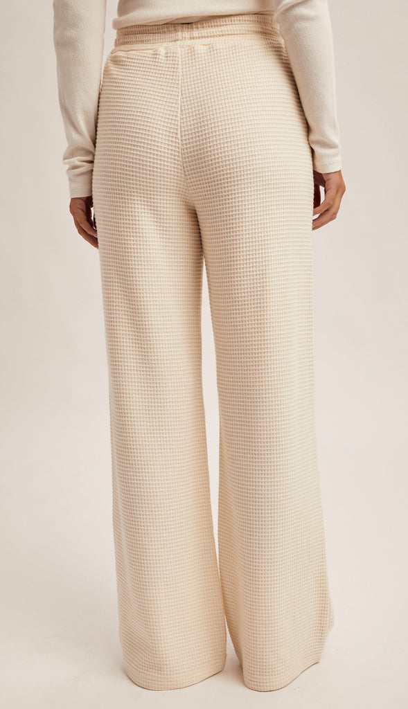 Waffle Knit Elastic Waist Wide Leg Pants- Olive