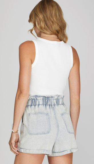 Ronnie Washed Elastic Waist Shorts- Light Blue