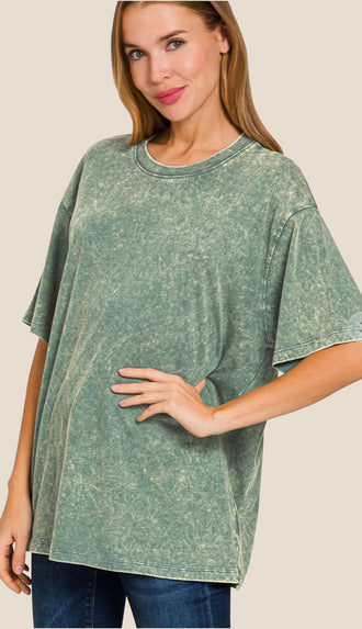 Vivi Washed Oversized Top- Ash Jade