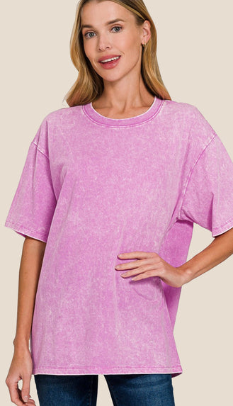 Vivi Washed Oversized Top- Bright Mauve