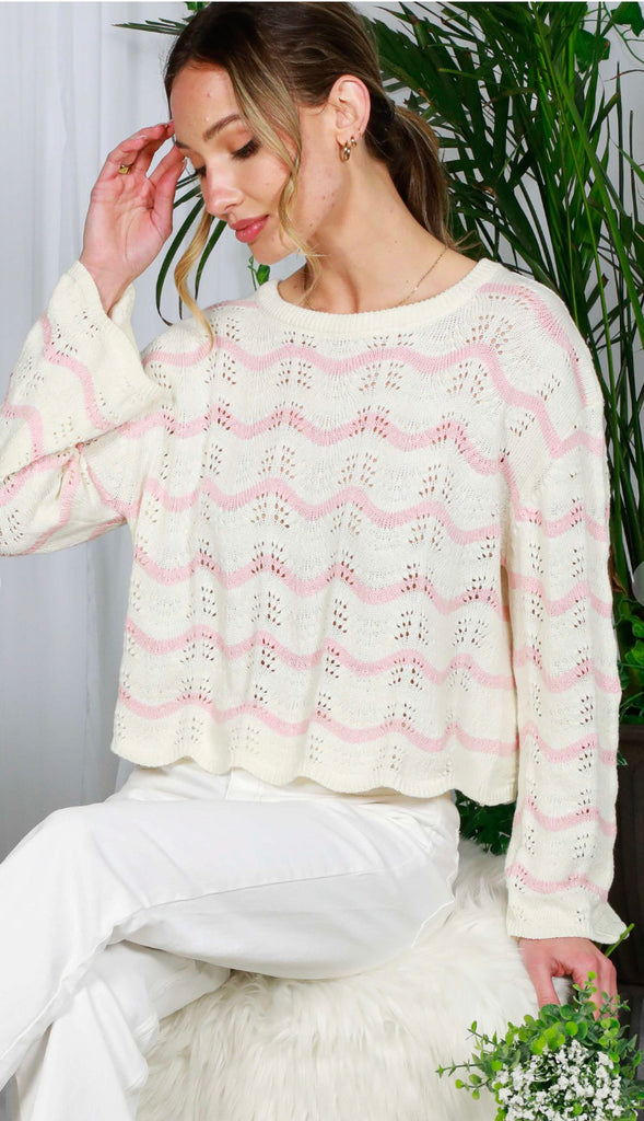 Wavy Striped Lightweight Sweater- Pink