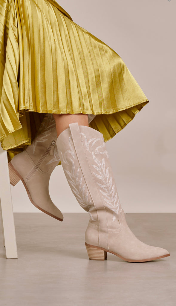 Samara Stitch Western Boots- Beige