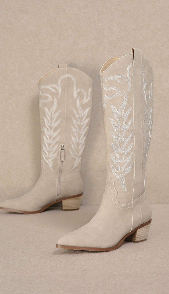 Samara Stitch Western Boots- Beige