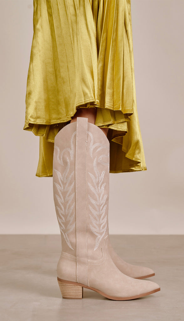 Samara Stitch Western Boots- Beige