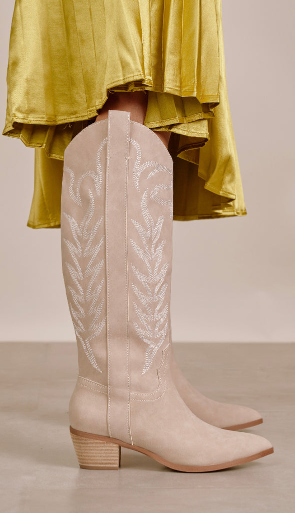 Samara Stitch Western Boots- Beige