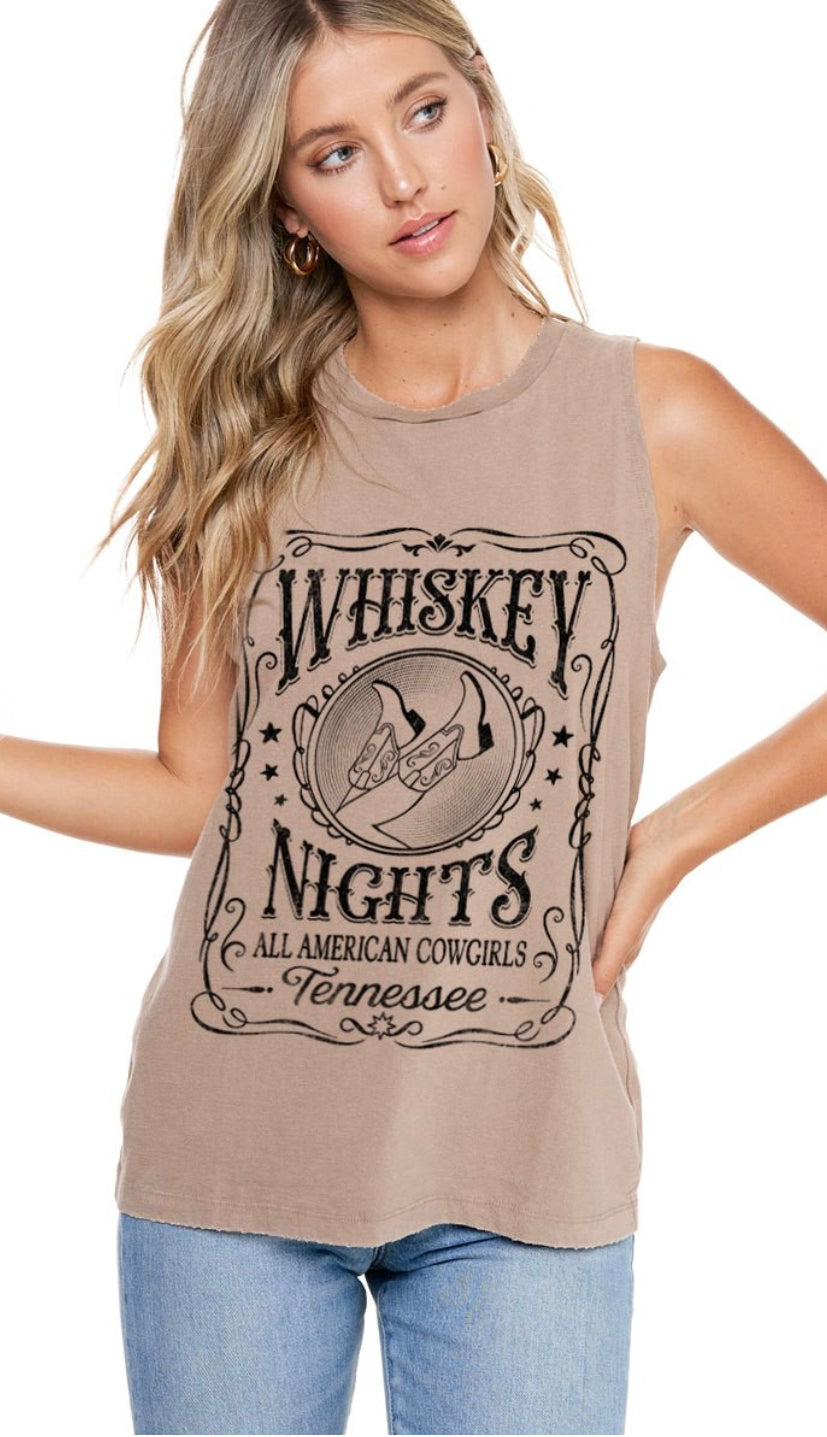 Whiskey Nights Graphic Tank- Black