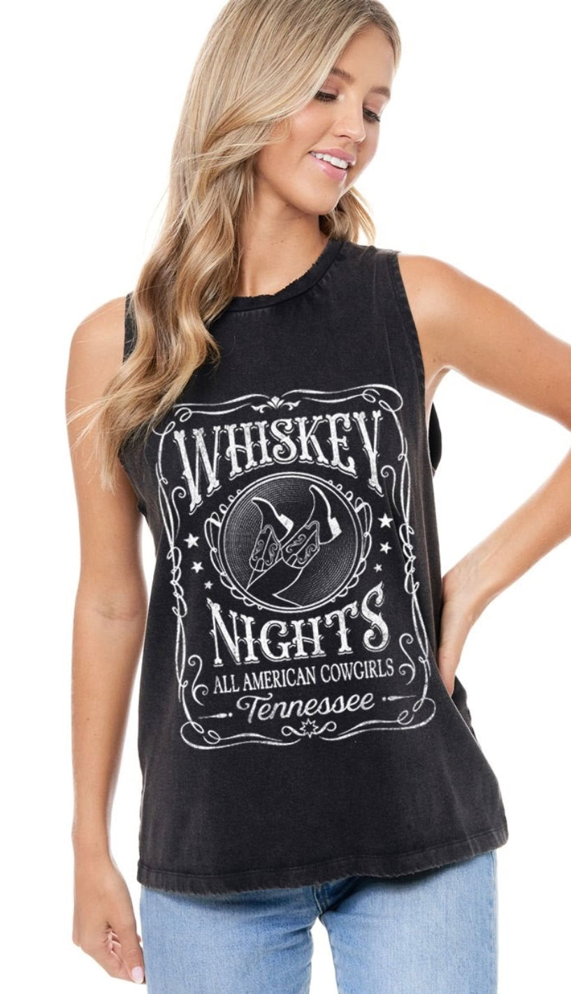 Whiskey Nights Graphic Tank- Sand