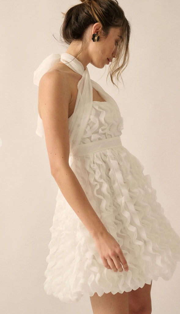Rehearsal Night Ruffled Halter Dress- Off White