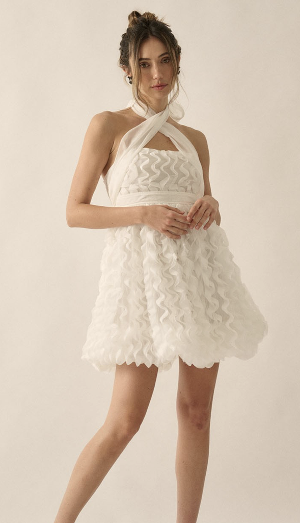 Rehearsal Night Ruffled Halter Dress- Off White