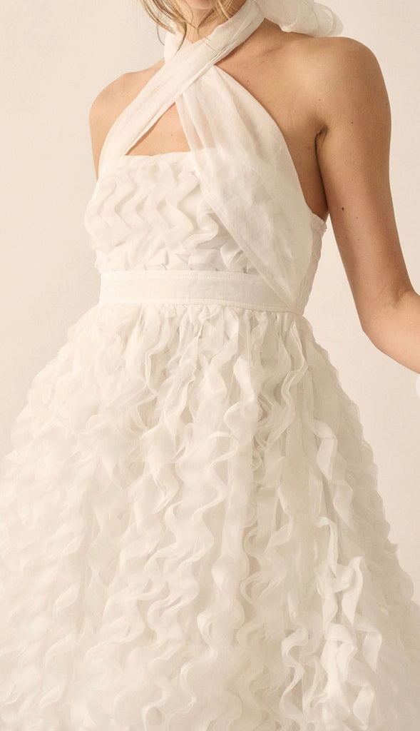 Rehearsal Night Ruffled Halter Dress- Off White