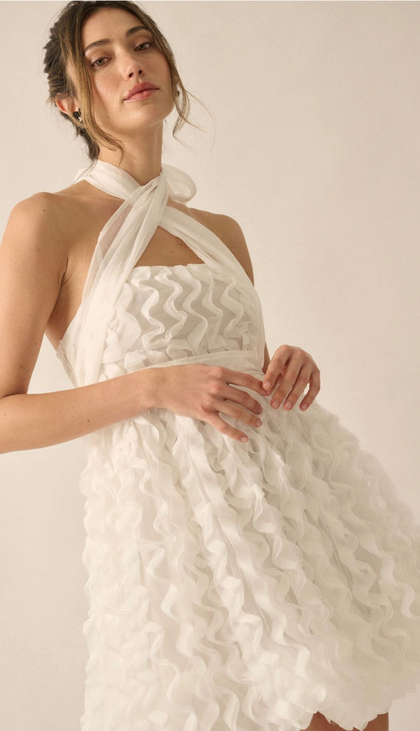 Rehearsal Night Ruffled Halter Dress- Off White