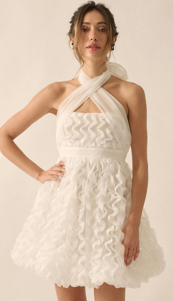 Rehearsal Night Ruffled Halter Dress- Off White